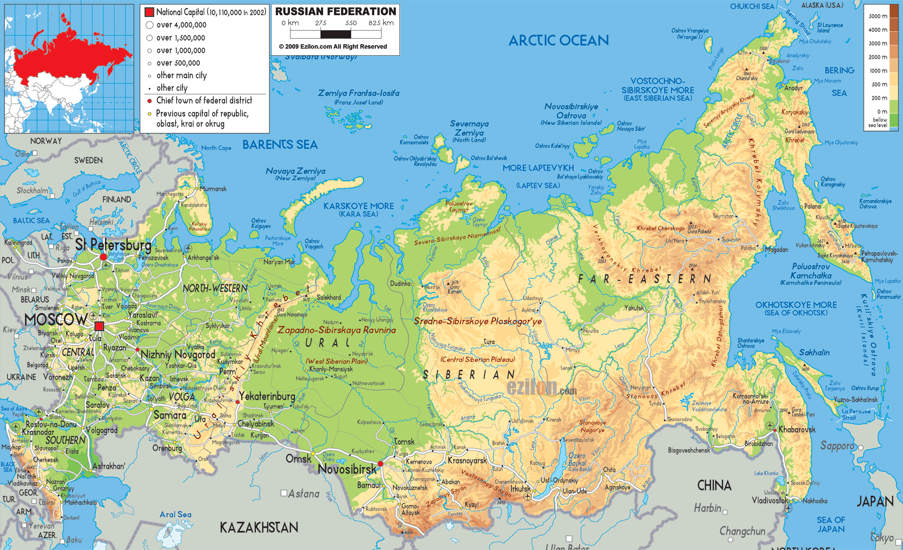 Russland Karte, Städte